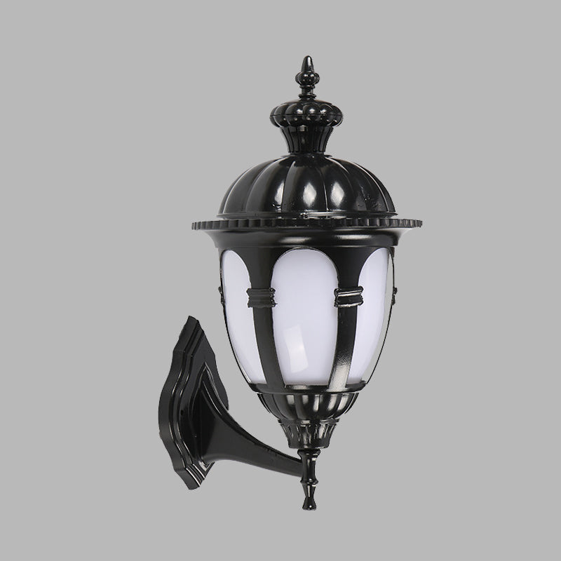 1 Head Wall Lighting Ideas Countryside Courtyard Sconce Lamp with Urn White Plastic Shade in Black Clearhalo 'Wall Lamps & Sconces' 'Wall Lights' Lighting' 729113