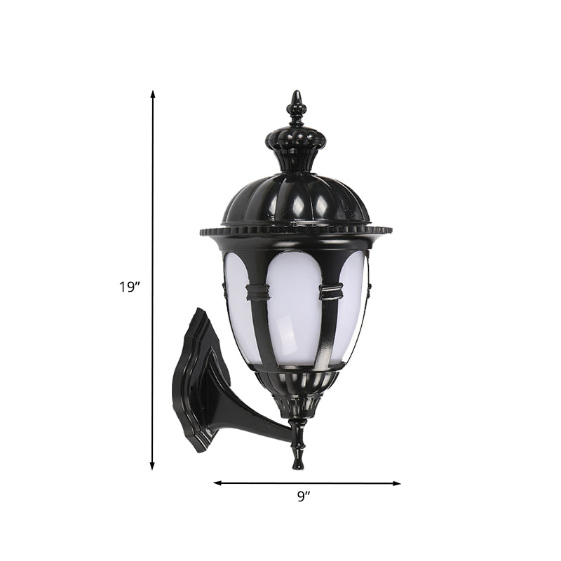 1 Head Wall Lighting Ideas Countryside Courtyard Sconce Lamp with Urn White Plastic Shade in Black Clearhalo 'Wall Lamps & Sconces' 'Wall Lights' Lighting' 729114