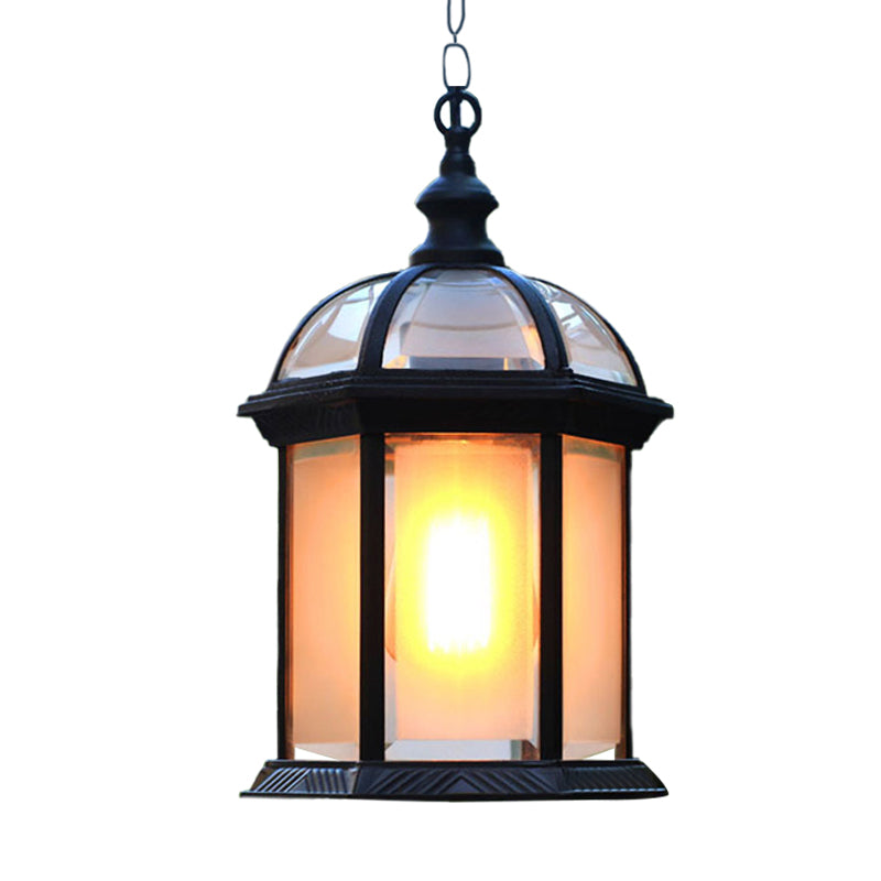Black/Brass 1 Head Suspension Light Farmhouse Frosted Glass Birdcage Hanging Ceiling Lamp for Courtyard Clearhalo 'Ceiling Lights' 'Glass shade' 'Glass' 'Pendant Lights' 'Pendants' Lighting' 729117
