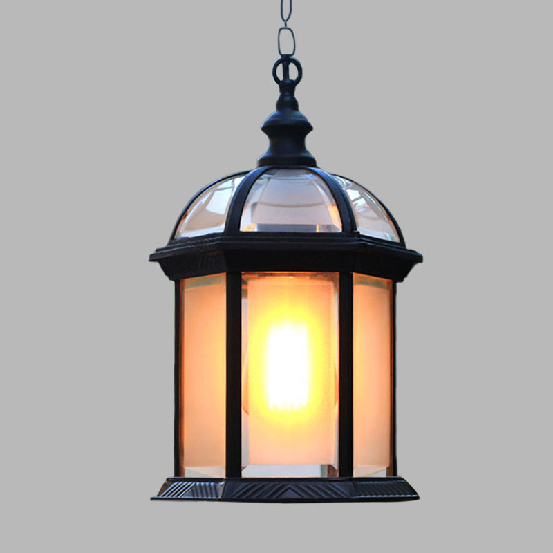Black/Brass 1 Head Suspension Light Farmhouse Frosted Glass Birdcage Hanging Ceiling Lamp for Courtyard Clearhalo 'Ceiling Lights' 'Glass shade' 'Glass' 'Pendant Lights' 'Pendants' Lighting' 729118