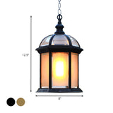 Black/Brass 1 Head Suspension Light Farmhouse Frosted Glass Birdcage Hanging Ceiling Lamp for Courtyard Clearhalo 'Ceiling Lights' 'Glass shade' 'Glass' 'Pendant Lights' 'Pendants' Lighting' 729119