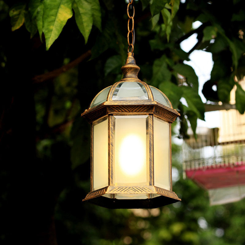 Black/Brass 1 Head Suspension Light Farmhouse Frosted Glass Birdcage Hanging Ceiling Lamp for Courtyard Brass Clearhalo 'Ceiling Lights' 'Glass shade' 'Glass' 'Pendant Lights' 'Pendants' Lighting' 729120