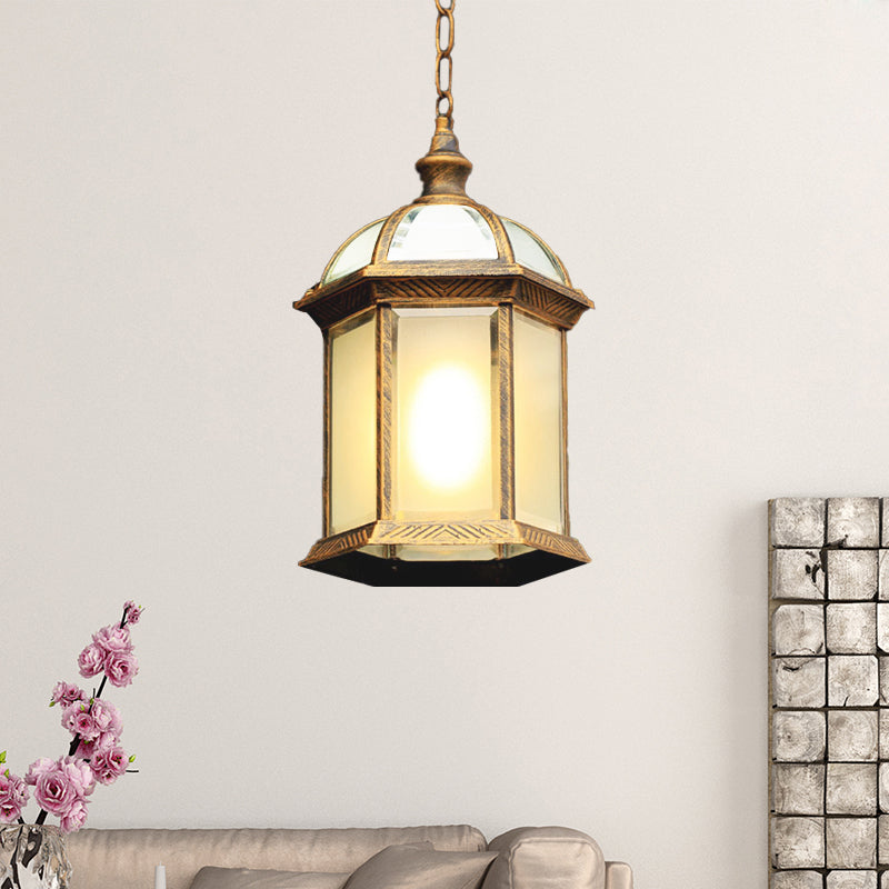 Black/Brass 1 Head Suspension Light Farmhouse Frosted Glass Birdcage Hanging Ceiling Lamp for Courtyard Clearhalo 'Ceiling Lights' 'Glass shade' 'Glass' 'Pendant Lights' 'Pendants' Lighting' 729121