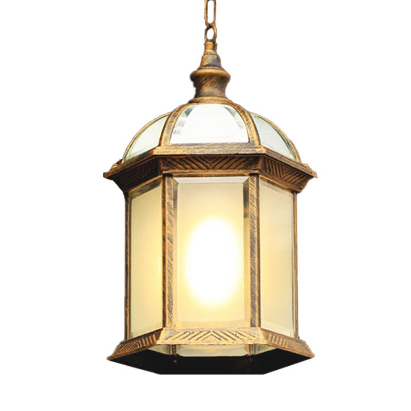 Black/Brass 1 Head Suspension Light Farmhouse Frosted Glass Birdcage Hanging Ceiling Lamp for Courtyard Clearhalo 'Ceiling Lights' 'Glass shade' 'Glass' 'Pendant Lights' 'Pendants' Lighting' 729122