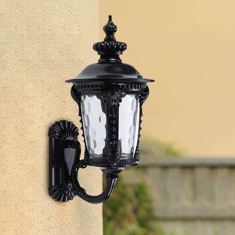 1-Head Wall Mount Lighting Rustic Urn Water Glass Wall Lamp Sconce in Black for Courtyard Black Clearhalo 'Wall Lamps & Sconces' 'Wall Lights' Lighting' 729123