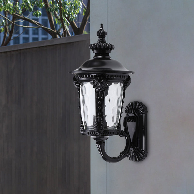 1-Head Wall Mount Lighting Rustic Urn Water Glass Wall Lamp Sconce in Black for Courtyard Clearhalo 'Wall Lamps & Sconces' 'Wall Lights' Lighting' 729124