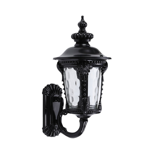 1-Head Wall Mount Lighting Rustic Urn Water Glass Wall Lamp Sconce in Black for Courtyard Clearhalo 'Wall Lamps & Sconces' 'Wall Lights' Lighting' 729125