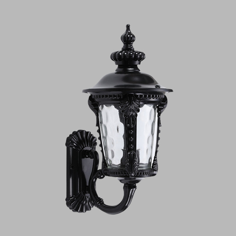 1-Head Wall Mount Lighting Rustic Urn Water Glass Wall Lamp Sconce in Black for Courtyard Clearhalo 'Wall Lamps & Sconces' 'Wall Lights' Lighting' 729126