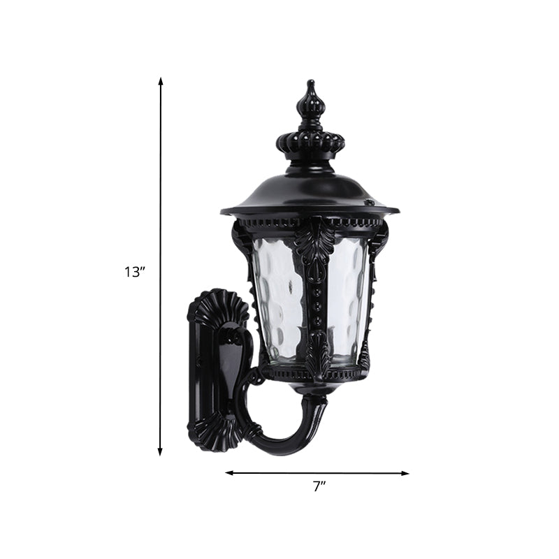 1-Head Wall Mount Lighting Rustic Urn Water Glass Wall Lamp Sconce in Black for Courtyard Clearhalo 'Wall Lamps & Sconces' 'Wall Lights' Lighting' 729127