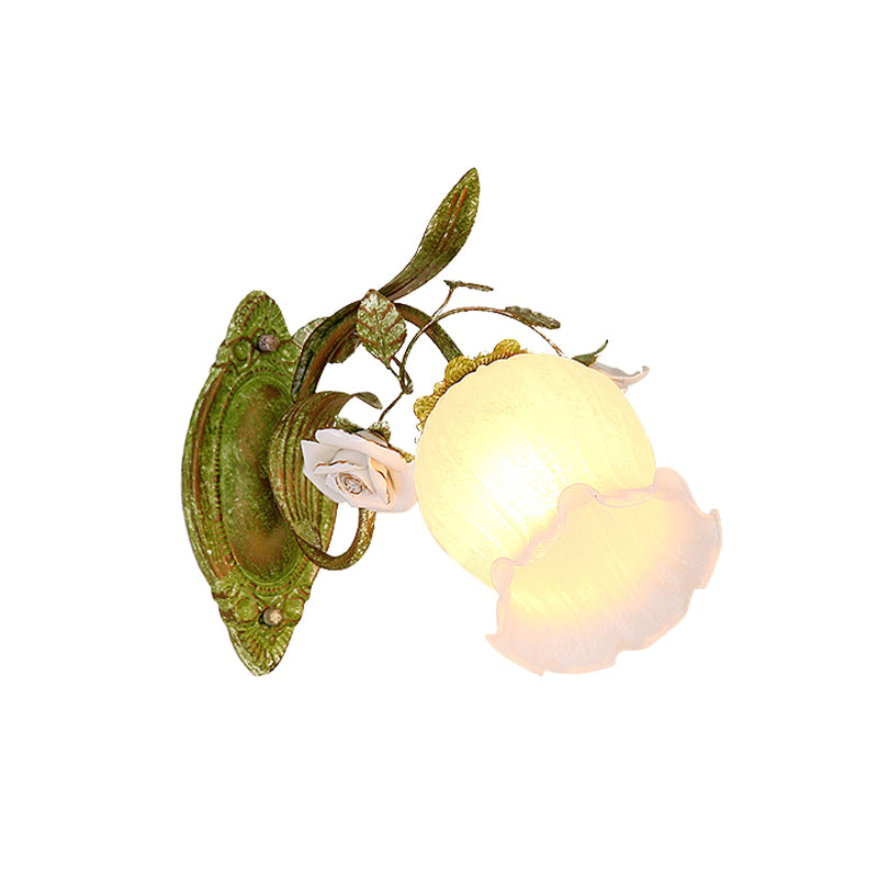 Green Blossom Wall Sconce Lighting Korean Garden Cream Glass 1/2-Light Hallway Wall Light Fixture Clearhalo 'Wall Lamps & Sconces' 'Wall Lights' Lighting' 729146