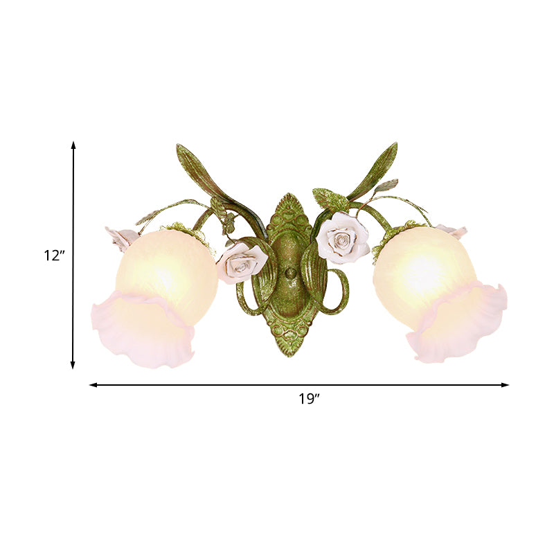 Green Blossom Wall Sconce Lighting Korean Garden Cream Glass 1/2-Light Hallway Wall Light Fixture Clearhalo 'Wall Lamps & Sconces' 'Wall Lights' Lighting' 729152