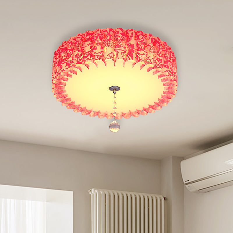 LED Round/Loving Heart Flushmount Pastoral Pink Acrylic Flush Mount Lighting in Warm/3 Color Light with Crystal Ball Clearhalo 'Ceiling Lights' 'Close To Ceiling Lights' 'Close to ceiling' 'Flush mount' Lighting' 729169