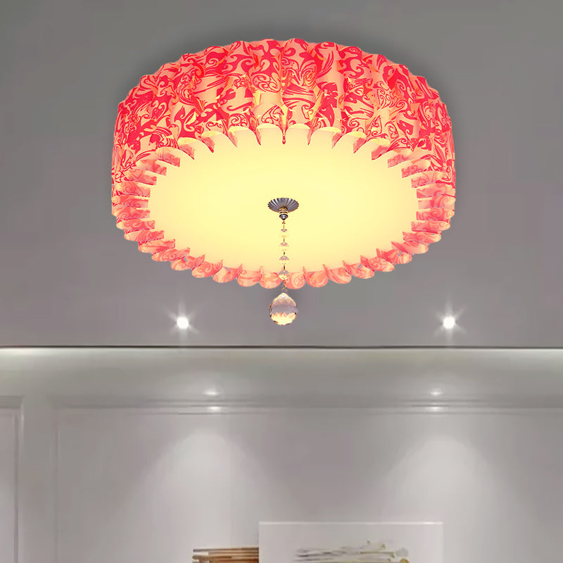 LED Round/Loving Heart Flushmount Pastoral Pink Acrylic Flush Mount Lighting in Warm/3 Color Light with Crystal Ball Clearhalo 'Ceiling Lights' 'Close To Ceiling Lights' 'Close to ceiling' 'Flush mount' Lighting' 729170