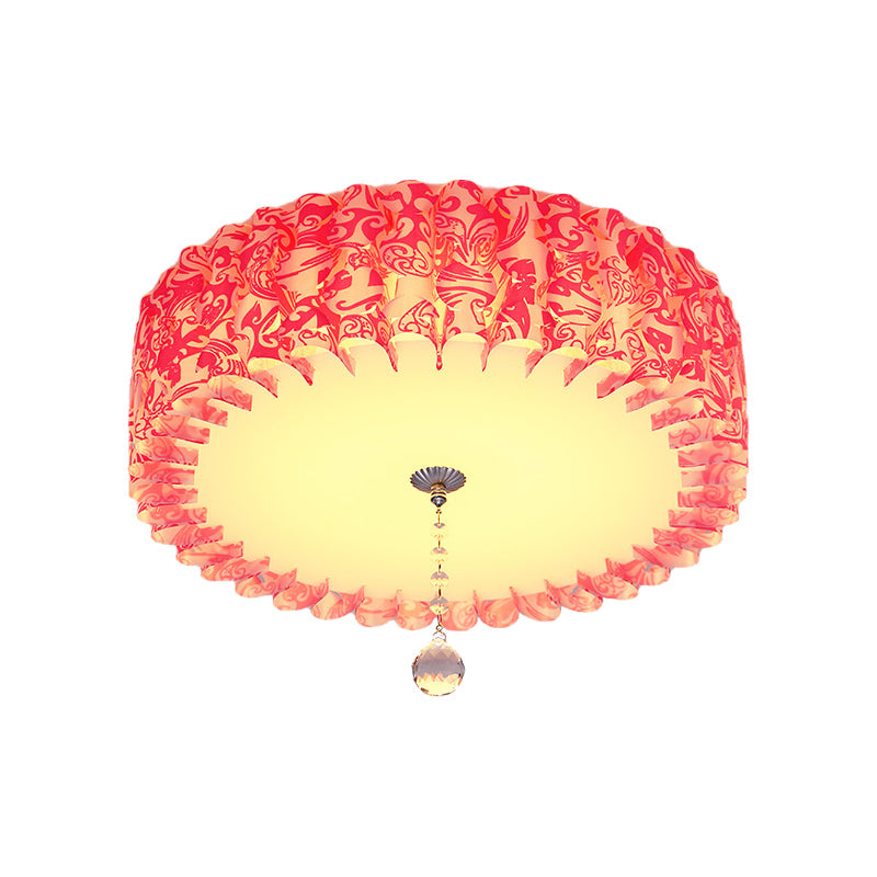 LED Round/Loving Heart Flushmount Pastoral Pink Acrylic Flush Mount Lighting in Warm/3 Color Light with Crystal Ball Clearhalo 'Ceiling Lights' 'Close To Ceiling Lights' 'Close to ceiling' 'Flush mount' Lighting' 729171