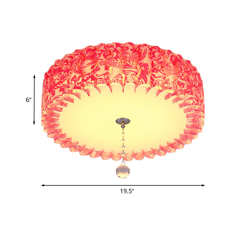 LED Round/Loving Heart Flushmount Pastoral Pink Acrylic Flush Mount Lighting in Warm/3 Color Light with Crystal Ball Clearhalo 'Ceiling Lights' 'Close To Ceiling Lights' 'Close to ceiling' 'Flush mount' Lighting' 729172