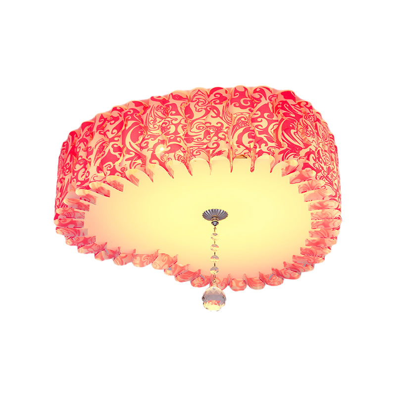 LED Round/Loving Heart Flushmount Pastoral Pink Acrylic Flush Mount Lighting in Warm/3 Color Light with Crystal Ball Clearhalo 'Ceiling Lights' 'Close To Ceiling Lights' 'Close to ceiling' 'Flush mount' Lighting' 729176