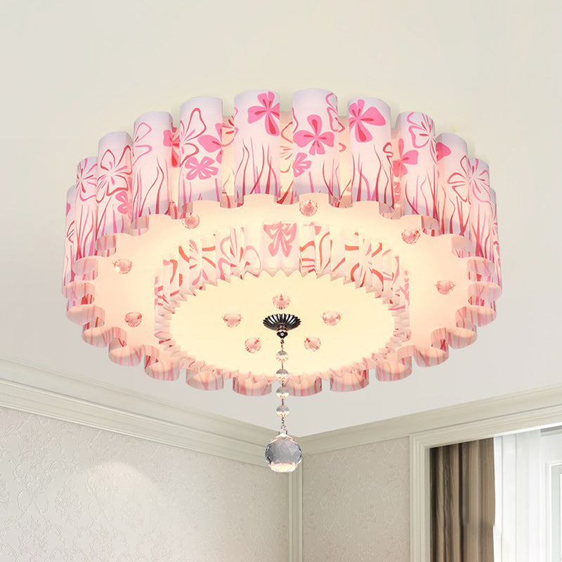 Dual-Layered Acrylic Flushmount Countryside LED Restaurant Ceiling Lamp with Crystal Ball in Pink/Purple Pink Clearhalo 'Ceiling Lights' 'Close To Ceiling Lights' 'Close to ceiling' 'Flush mount' Lighting' 729178