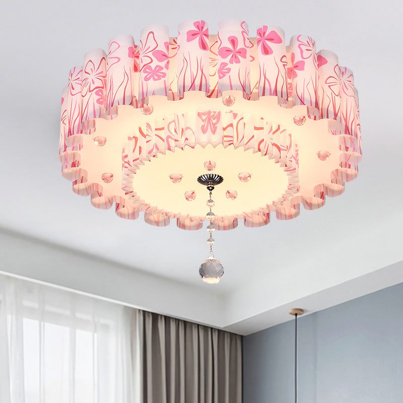 Dual-Layered Acrylic Flushmount Countryside LED Restaurant Ceiling Lamp with Crystal Ball in Pink/Purple Clearhalo 'Ceiling Lights' 'Close To Ceiling Lights' 'Close to ceiling' 'Flush mount' Lighting' 729179