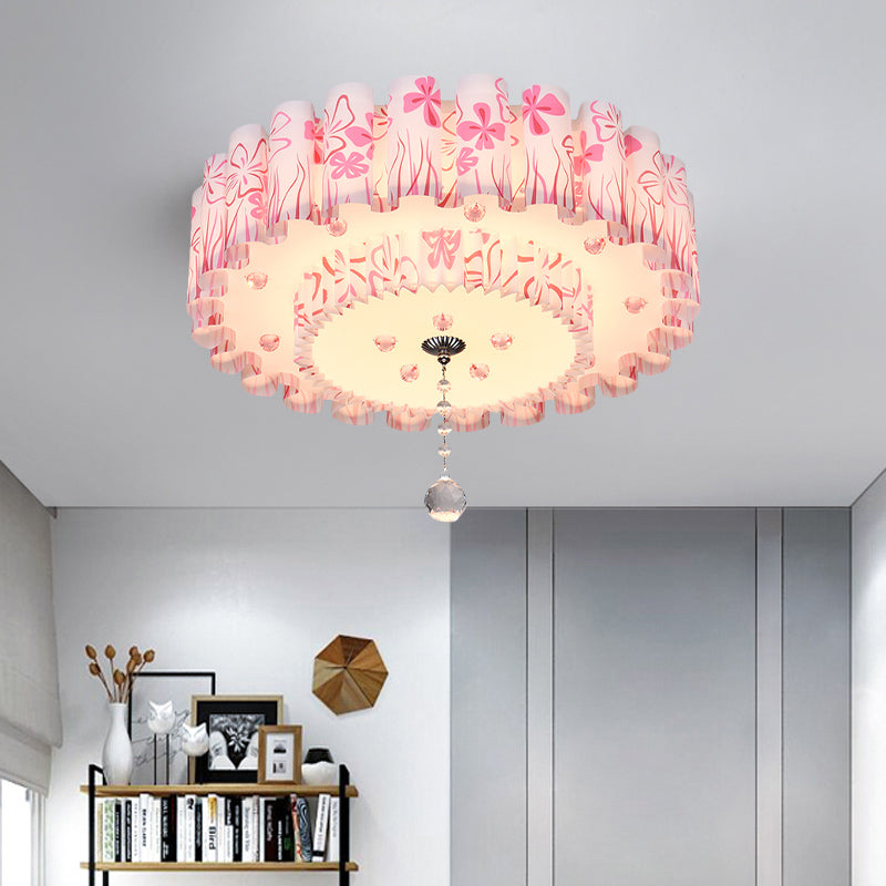 Dual-Layered Acrylic Flushmount Countryside LED Restaurant Ceiling Lamp with Crystal Ball in Pink/Purple Clearhalo 'Ceiling Lights' 'Close To Ceiling Lights' 'Close to ceiling' 'Flush mount' Lighting' 729180