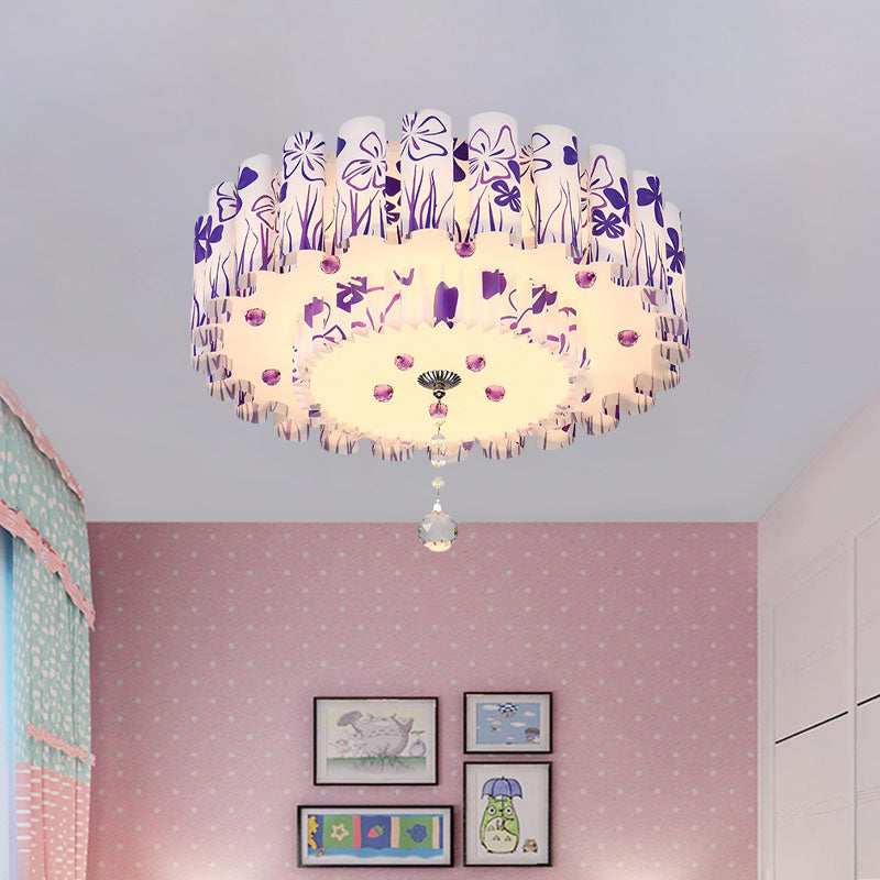 Dual-Layered Acrylic Flushmount Countryside LED Restaurant Ceiling Lamp with Crystal Ball in Pink/Purple Purple Clearhalo 'Ceiling Lights' 'Close To Ceiling Lights' 'Close to ceiling' 'Flush mount' Lighting' 729182