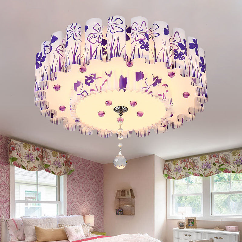 Dual-Layered Acrylic Flushmount Countryside LED Restaurant Ceiling Lamp with Crystal Ball in Pink/Purple Clearhalo 'Ceiling Lights' 'Close To Ceiling Lights' 'Close to ceiling' 'Flush mount' Lighting' 729183