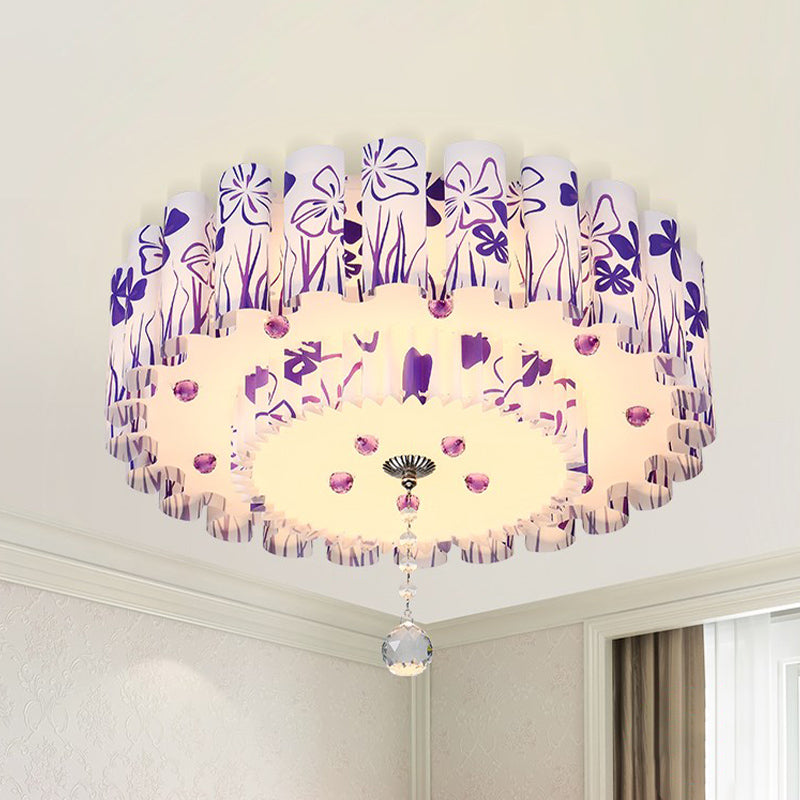 Dual-Layered Acrylic Flushmount Countryside LED Restaurant Ceiling Lamp with Crystal Ball in Pink/Purple Clearhalo 'Ceiling Lights' 'Close To Ceiling Lights' 'Close to ceiling' 'Flush mount' Lighting' 729184