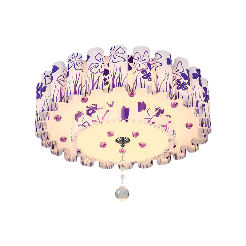 Dual-Layered Acrylic Flushmount Countryside LED Restaurant Ceiling Lamp with Crystal Ball in Pink/Purple Clearhalo 'Ceiling Lights' 'Close To Ceiling Lights' 'Close to ceiling' 'Flush mount' Lighting' 729185