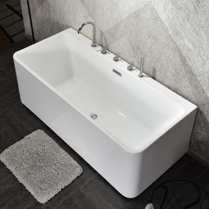 Back to Wall Bathtub Antique Finish Soaking Rectangular Modern Bath Tub with Silver 5-Piece Set Clearhalo 'Bathroom Remodel & Bathroom Fixtures' 'Bathtubs' 'Home Improvement' 'home_improvement' 'home_improvement_bathtubs' 'Showers & Bathtubs' 7293560