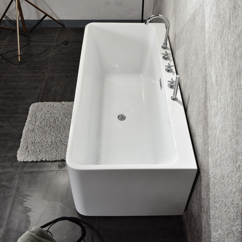 Back to Wall Bathtub Antique Finish Soaking Rectangular Modern Bath 63"L x 29"W x 22"H Tub with Silver 5-Piece Set Clearhalo 'Bathroom Remodel & Bathroom Fixtures' 'Bathtubs' 'Home Improvement' 'home_improvement' 'home_improvement_bathtubs' 'Showers & Bathtubs' 7293563