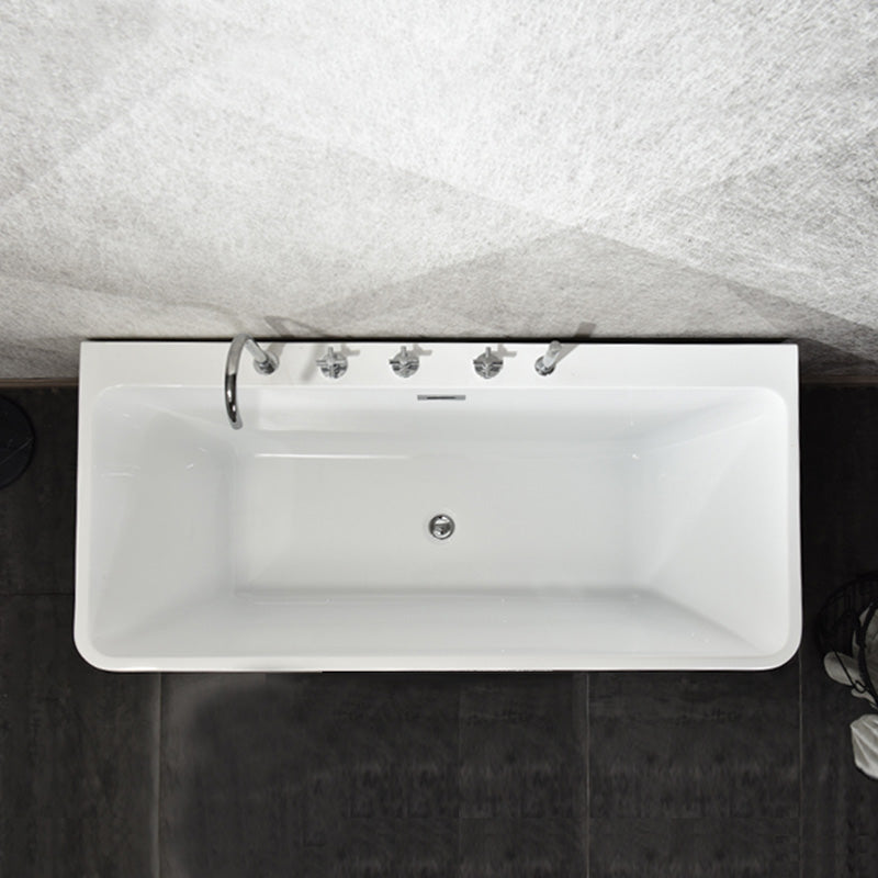 Back to Wall Bathtub Antique Finish Soaking Rectangular Modern Bath 55"L x 29"W x 22"H Tub with Silver 5-Piece Set Clearhalo 'Bathroom Remodel & Bathroom Fixtures' 'Bathtubs' 'Home Improvement' 'home_improvement' 'home_improvement_bathtubs' 'Showers & Bathtubs' 7293564