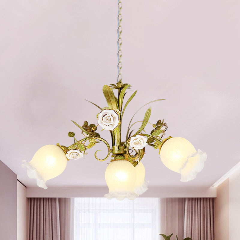 Green 4/7/9-Light Ceiling Chandelier Pastoral Style Milk Glass Floral Drop Pendant for Dining Room Clearhalo 'Ceiling Lights' 'Pendant Lights' 'Pendants' Lighting' 729369