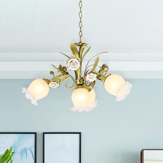 Green 4/7/9-Light Ceiling Chandelier Pastoral Style Milk Glass Floral Drop Pendant for Dining Room Clearhalo 'Ceiling Lights' 'Pendant Lights' 'Pendants' Lighting' 729371