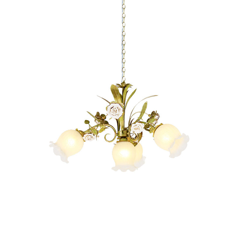 Green 4/7/9-Light Ceiling Chandelier Pastoral Style Milk Glass Floral Drop Pendant for Dining Room Clearhalo 'Ceiling Lights' 'Pendant Lights' 'Pendants' Lighting' 729372