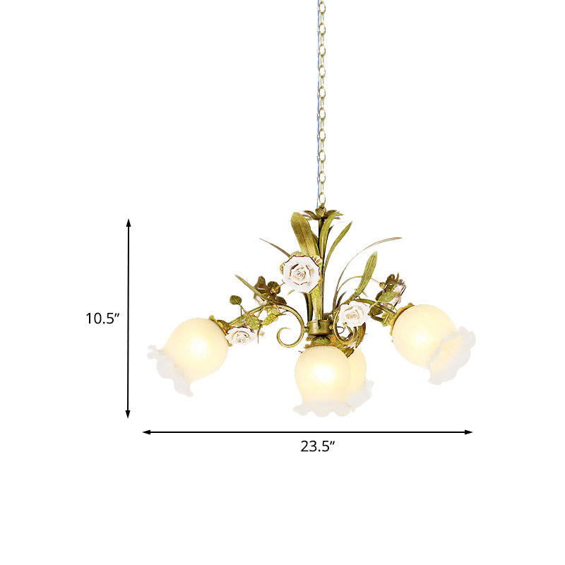 Green 4/7/9-Light Ceiling Chandelier Pastoral Style Milk Glass Floral Drop Pendant for Dining Room Clearhalo 'Ceiling Lights' 'Pendant Lights' 'Pendants' Lighting' 729373