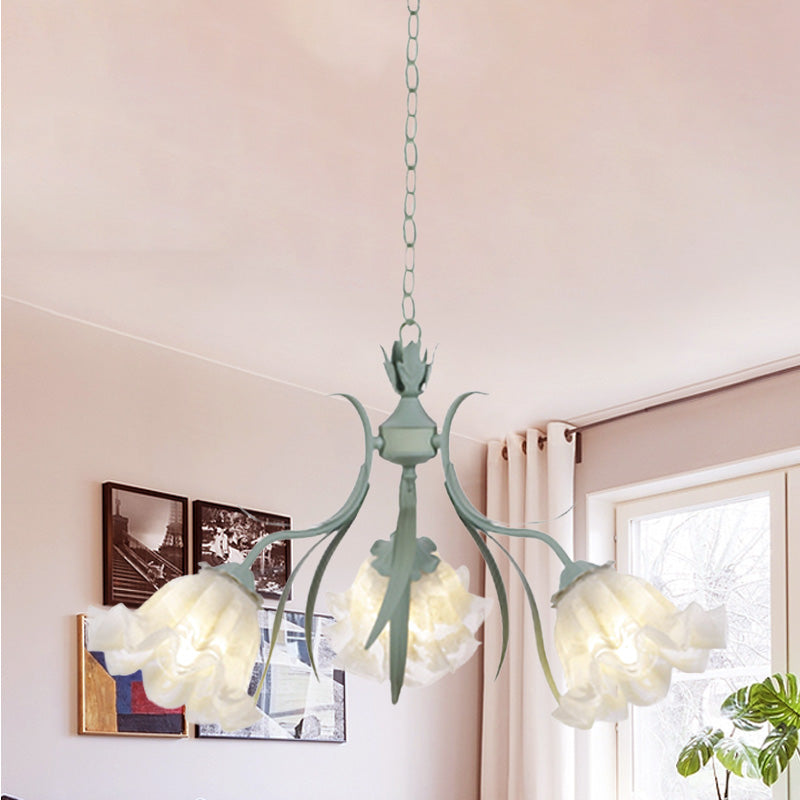 Scalloped Restaurant Hanging Chandelier Korean Garden Milky Glass 3/6/9-Head Blue Suspension Pendant Clearhalo 'Ceiling Lights' 'Chandeliers' Lighting' options 729409