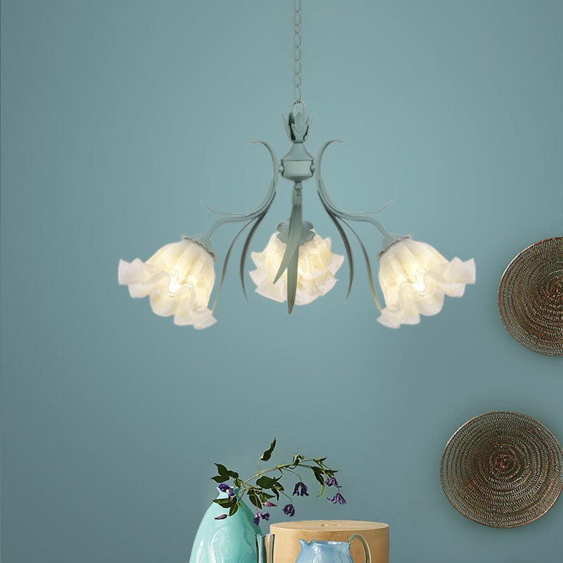 Scalloped Restaurant Hanging Chandelier Korean Garden Milky Glass 3/6/9-Head Blue Suspension Pendant Clearhalo 'Ceiling Lights' 'Chandeliers' Lighting' options 729410