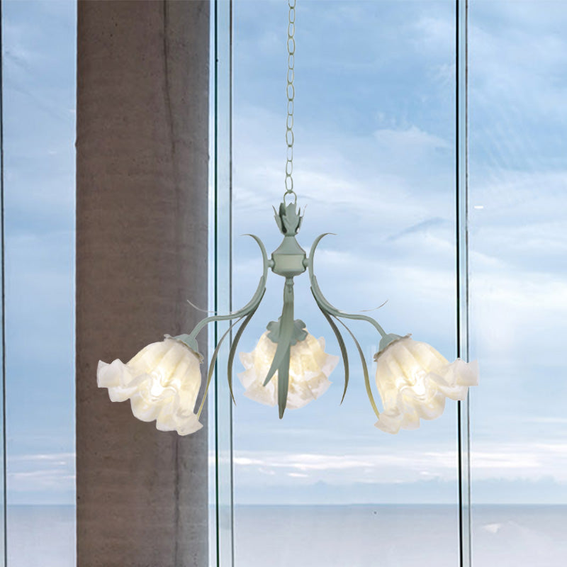 Scalloped Restaurant Hanging Chandelier Korean Garden Milky Glass 3/6/9-Head Blue Suspension Pendant Clearhalo 'Ceiling Lights' 'Chandeliers' Lighting' options 729411