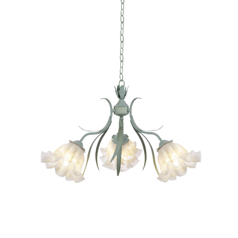 Scalloped Restaurant Hanging Chandelier Korean Garden Milky Glass 3/6/9-Head Blue Suspension Pendant Clearhalo 'Ceiling Lights' 'Chandeliers' Lighting' options 729412