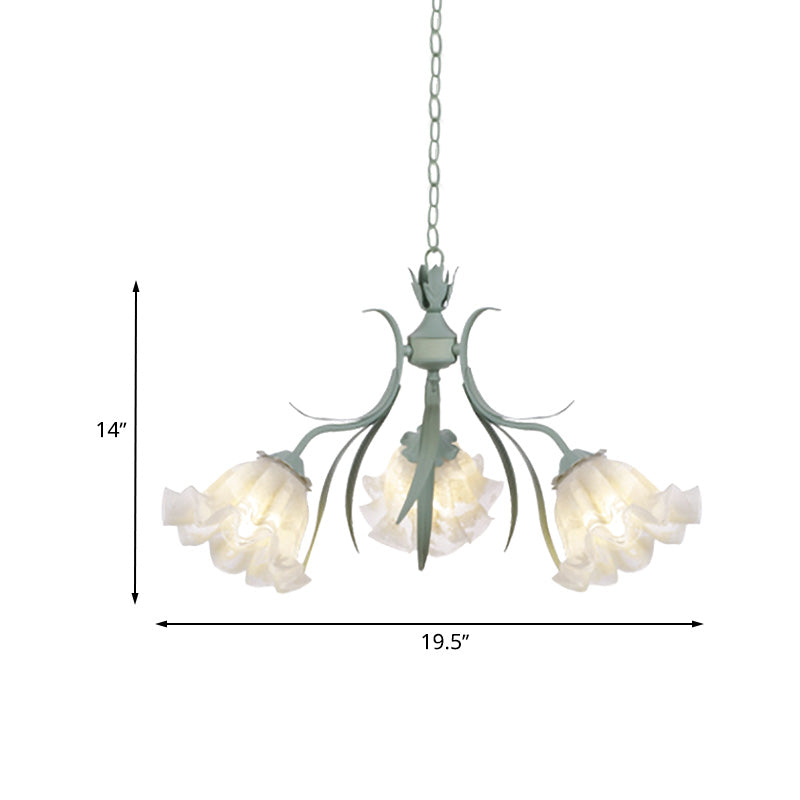 Scalloped Restaurant Hanging Chandelier Korean Garden Milky Glass 3/6/9-Head Blue Suspension Pendant Clearhalo 'Ceiling Lights' 'Chandeliers' Lighting' options 729413