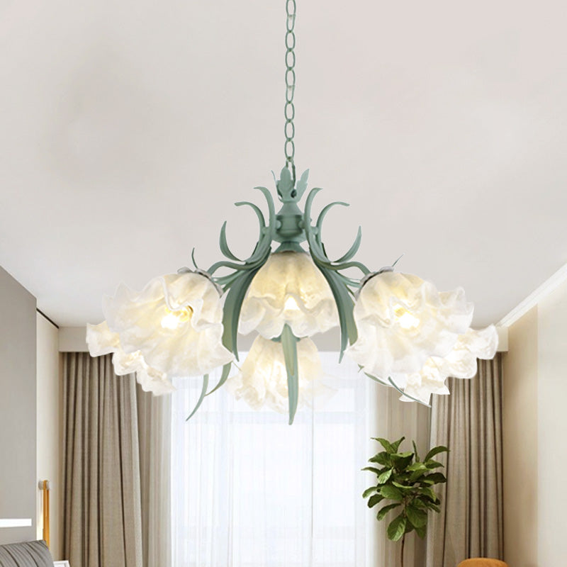 Scalloped Restaurant Hanging Chandelier Korean Garden Milky Glass 3/6/9-Head Blue Suspension Pendant Clearhalo 'Ceiling Lights' 'Chandeliers' Lighting' options 729414