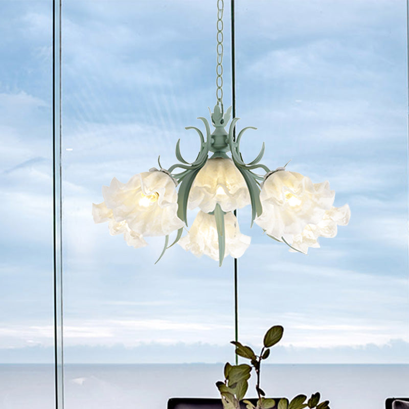 Scalloped Restaurant Hanging Chandelier Korean Garden Milky Glass 3/6/9-Head Blue Suspension Pendant Clearhalo 'Ceiling Lights' 'Chandeliers' Lighting' options 729415