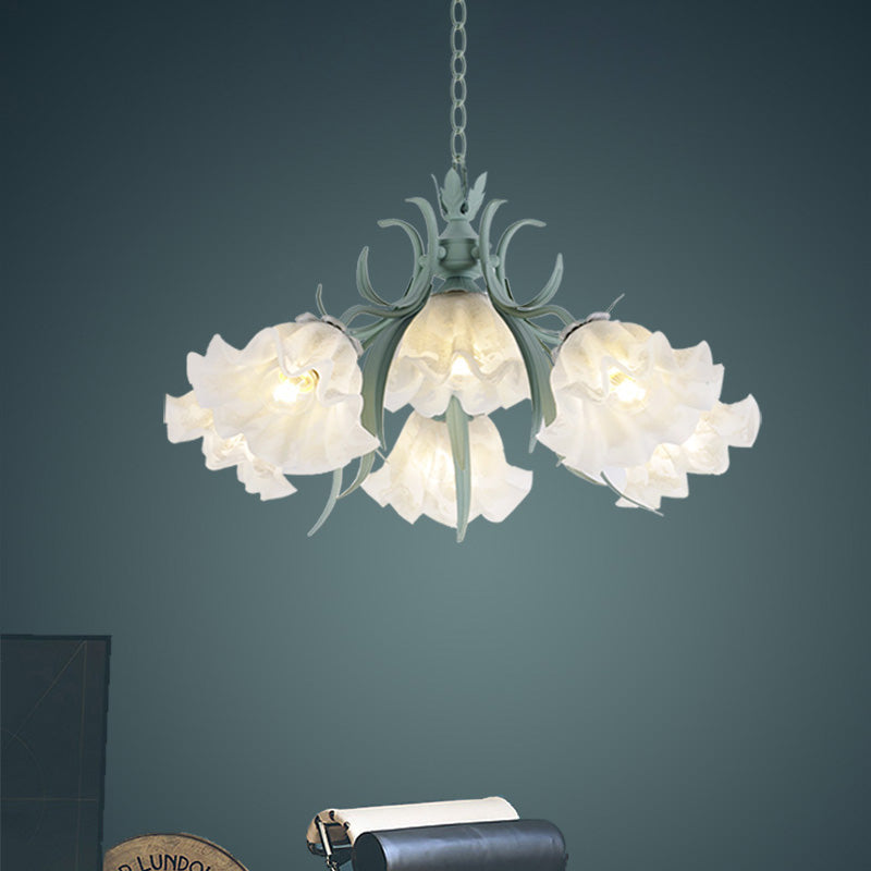 Scalloped Restaurant Hanging Chandelier Korean Garden Milky Glass 3/6/9-Head Blue Suspension Pendant Clearhalo 'Ceiling Lights' 'Chandeliers' Lighting' options 729416