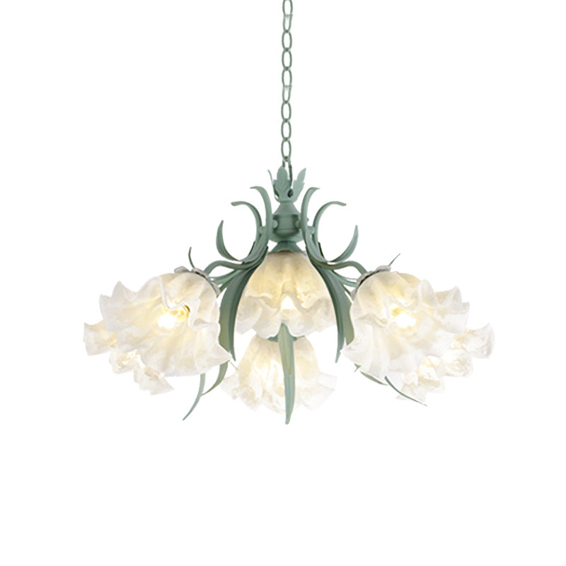 Scalloped Restaurant Hanging Chandelier Korean Garden Milky Glass 3/6/9-Head Blue Suspension Pendant Clearhalo 'Ceiling Lights' 'Chandeliers' Lighting' options 729417