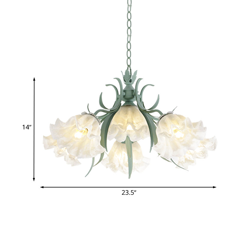 Scalloped Restaurant Hanging Chandelier Korean Garden Milky Glass 3/6/9-Head Blue Suspension Pendant Clearhalo 'Ceiling Lights' 'Chandeliers' Lighting' options 729418