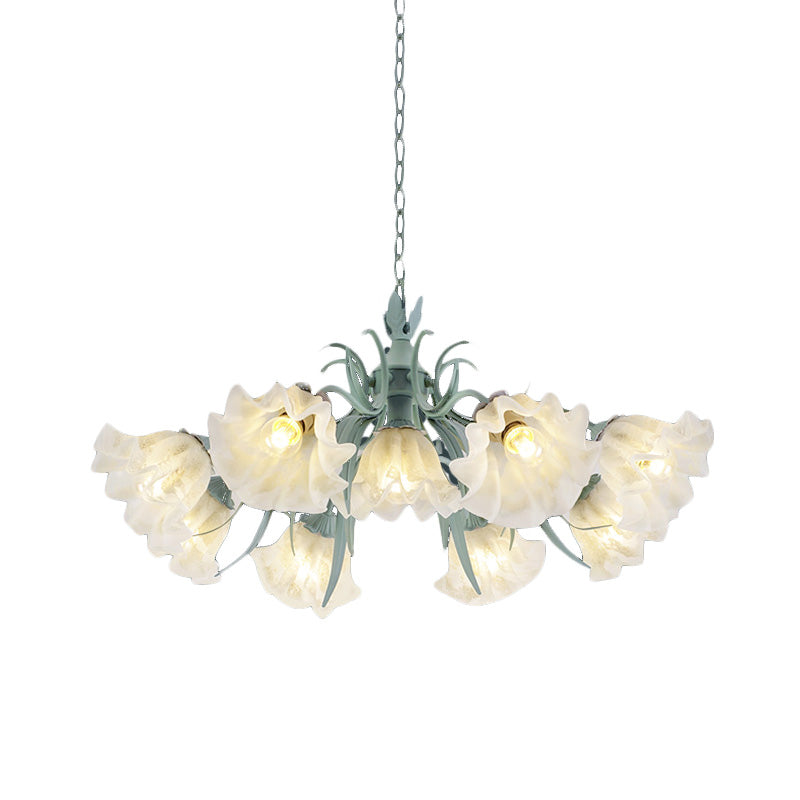 Scalloped Restaurant Hanging Chandelier Korean Garden Milky Glass 3/6/9-Head Blue Suspension Pendant Clearhalo 'Ceiling Lights' 'Chandeliers' Lighting' options 729422