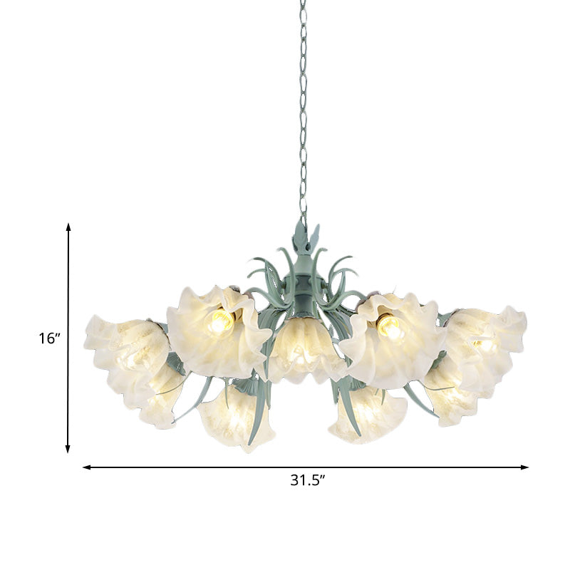 Scalloped Restaurant Hanging Chandelier Korean Garden Milky Glass 3/6/9-Head Blue Suspension Pendant Clearhalo 'Ceiling Lights' 'Chandeliers' Lighting' options 729423