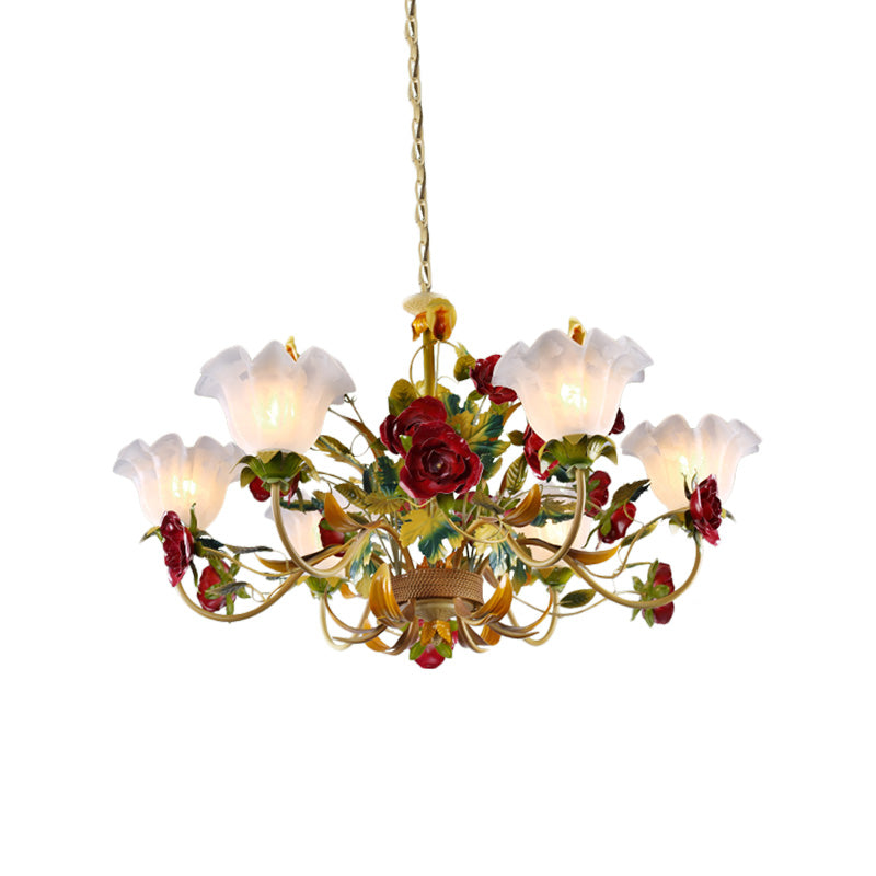 6/8 Heads Ceiling Hang Fixture Countryside Bloom Ivory Glass Pendant Chandelier in Light Tan Clearhalo 'Ceiling Lights' 'Chandeliers' Lighting' options 729442