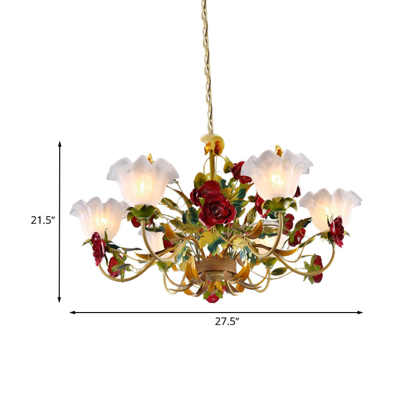 6/8 Heads Ceiling Hang Fixture Countryside Bloom Ivory Glass Pendant Chandelier in Light Tan Clearhalo 'Ceiling Lights' 'Chandeliers' Lighting' options 729443