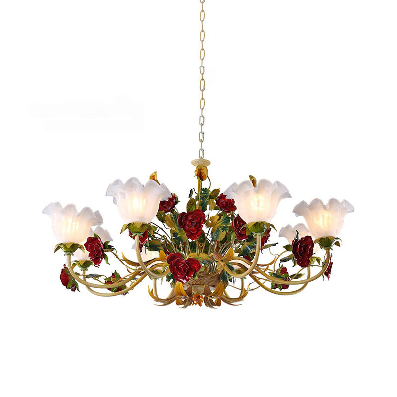 6/8 Heads Ceiling Hang Fixture Countryside Bloom Ivory Glass Pendant Chandelier in Light Tan Clearhalo 'Ceiling Lights' 'Chandeliers' Lighting' options 729447