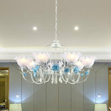 Blue Rose Hanging Pendant Korean Garden White Glass 7 Bulbs Living Room Ceiling Chandelier Clearhalo 'Ceiling Lights' 'Chandeliers' Lighting' options 729456